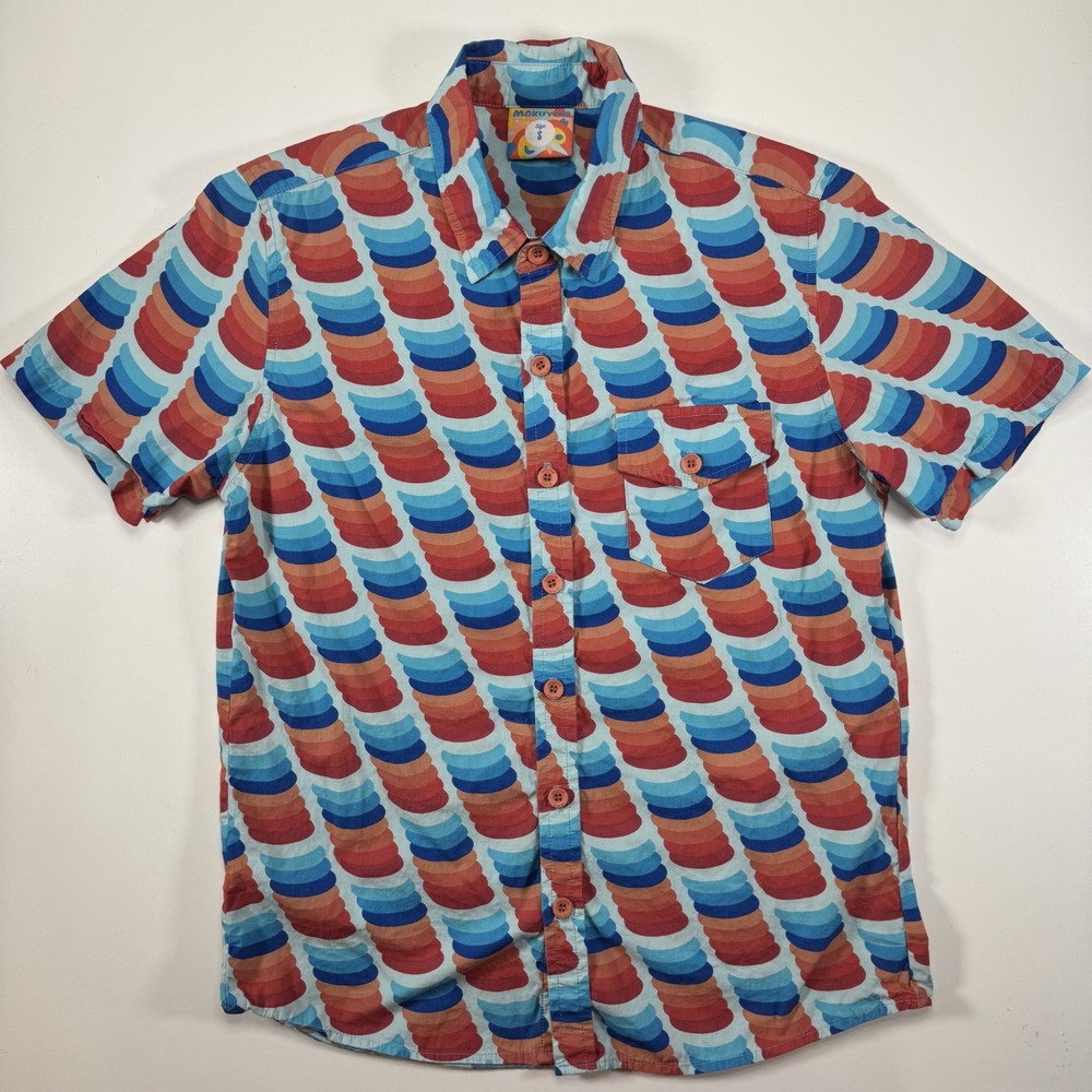 MOKUYOBI Short Sleeve Button Up Shirt Womens Small All Over Print‎ Colorful USA